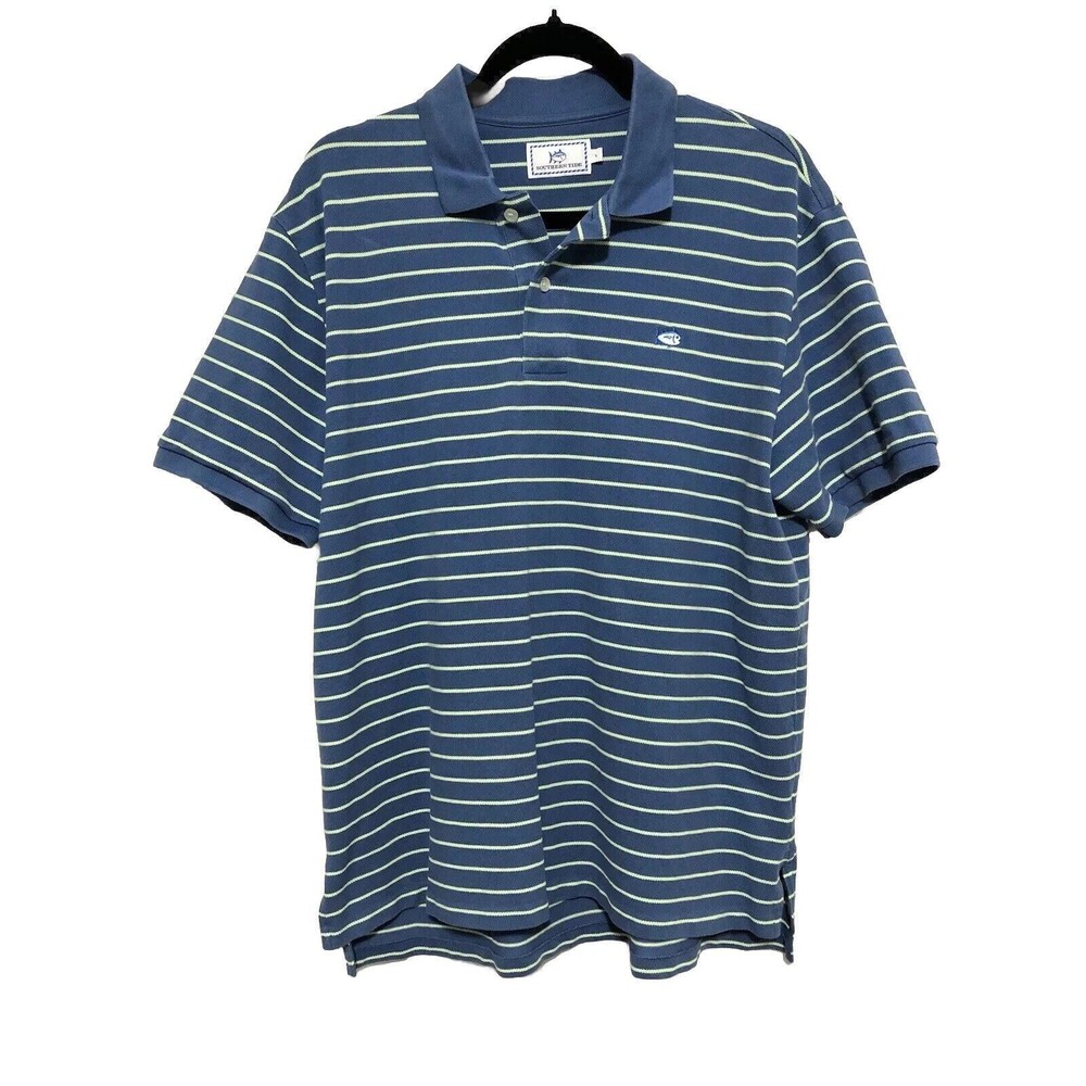 Southern Tide Blue and White Striped Polo Shirt